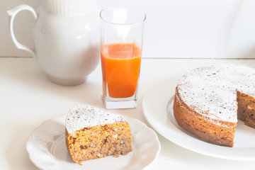 Homemade carrot cake. Tasty dessert. Home cooking
