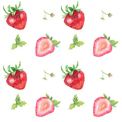  Watercolor strawberry white pattern background