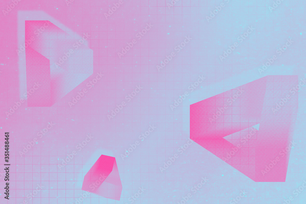 Canvas Prints 3d pink triangle pattern on a blue grid background illustration