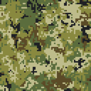 Pixel style urban color camouflage seamless military pattern,  fabric texture, tile, abstract illustration, pixelated vector background. Design for clothes, game, web, mobile app