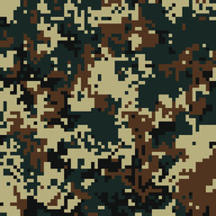 Urban color camouflage seamless military pattern, pixel art style, fabric texture, tile, abstract illustration, pixelated vector background. Design for clothes, game, web, mobile app