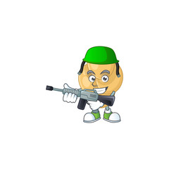 A mascot design picture of bordetella pertussis as a dedicated Army using automatic gun