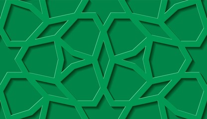 Arabic seamless pattern with classic islamic culture ornament. Green background with shadow.