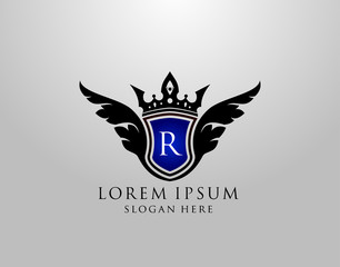R Letter Logo. Classy Wings R Shield Design for Royalty, Restaurant, Automotive, Letter Stamp, Boutique,  Hotel, Heraldic, Jewelry, Wedding.