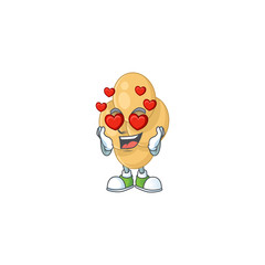 An adorable bordetella pertussis cartoon mascot style with a falling in love face