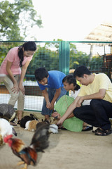 Family at petting zoo
