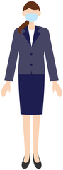 Vector image of business women in office uniform with mask