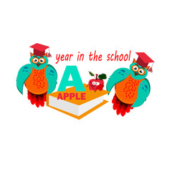 study year concept wih owl, student in cap with books, vector