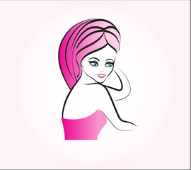 Sexy woman face with a towel in her head fashion cosmetic salon logo icon vector
