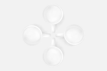 White cups on a white background.