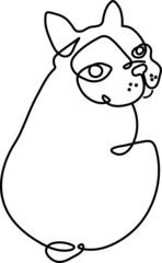Cute and friendly dog ​​sits behind and looks over his back. Vector graphics. Minimalist logo.