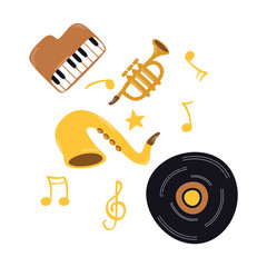 music vinyl disk with instruments