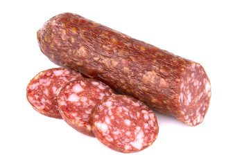 Smoked sausage salami isolated on a white background