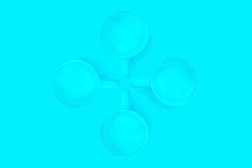 Blue cups on a blue background.