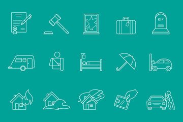 Insurance Icons set - Vector outline symbols of protection car, house, health, family, life for the site or interface