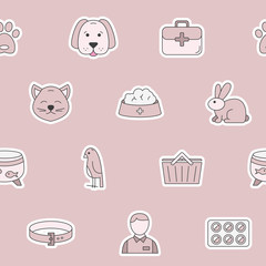 Veterinarian - Vector color background (seamless pattern) of veterinary clinic, animals and pets  for graphic design