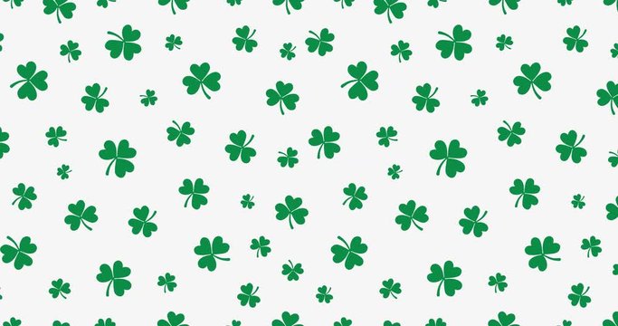 Green seamless pattern with three leaf clovers for Saint Patrick's Day. Animation 4K