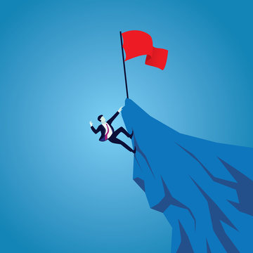 Struggle or hardwork in business concept. Businessmen climbing mountain to reach success. Working hard to be on top position