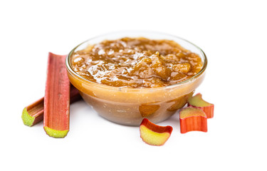Portion of homemade Rhubarb Jam isolated on white
