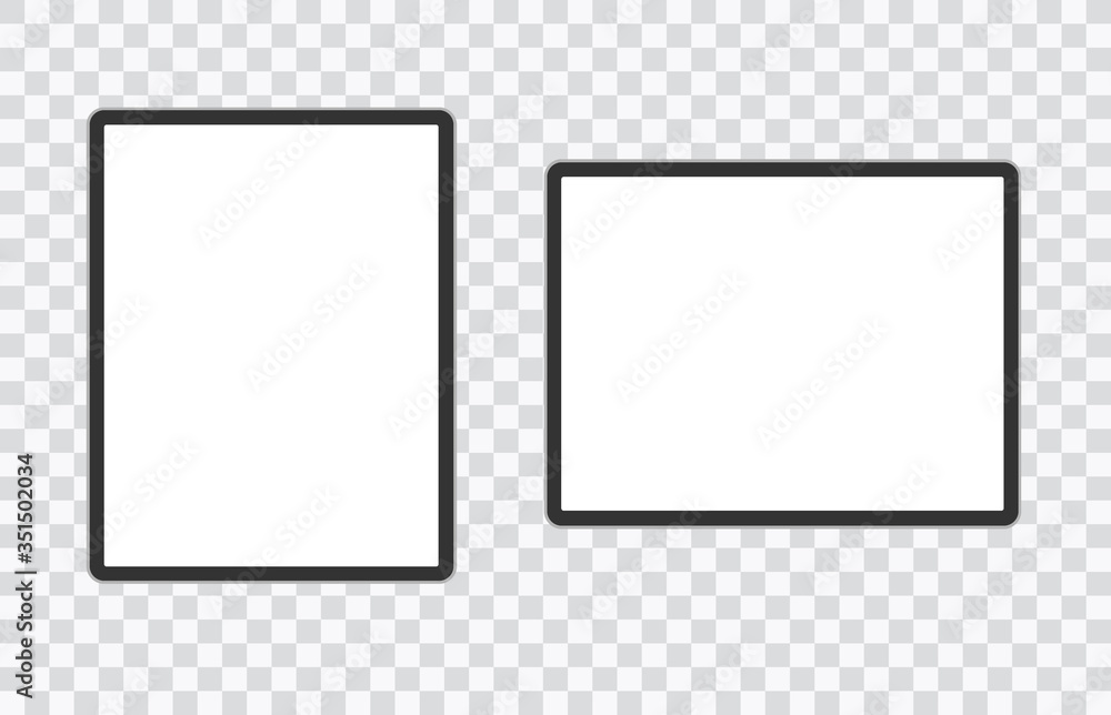 Poster two realistic tablet pc computer with screen isolated on transparent background. can use for templat