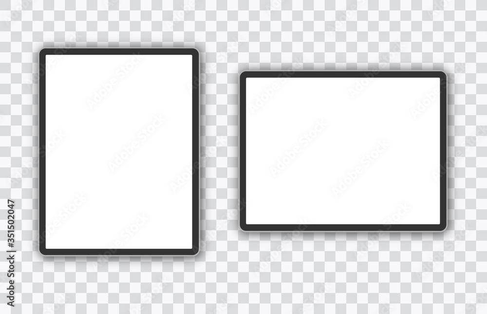Poster two realistic tablet pc computer with screen isolated on transparent background. can use for templat