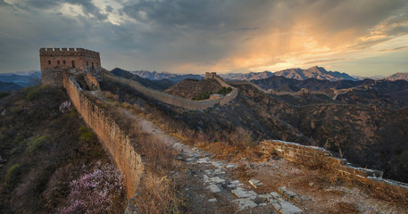 View of the Great Wall of China during sunrise