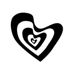 Created raster black and white abstract silhouette of a heart. One isolated object on a white background. Logo, design, icon, symbol.
