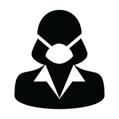 Mask icon vector person profile female avatar symbol for medical and health care protection in a glyph pictogram illustration