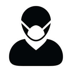 Mask icon vector person profile male avatar symbol for medical and health care protection in a glyph pictogram illustration