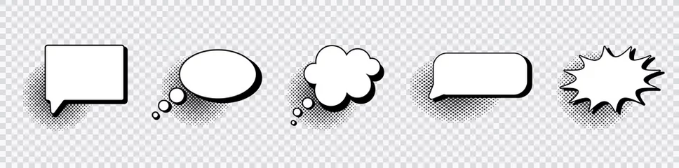 Fototapete Pop Art Retro empty comic speech bubbles set with black halftone shadows. Vintage design, pop art style - stock  © vadymstock