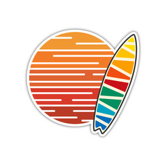 surfing company label logo made in modern clean and bright design. Surf and sun tshirt print.