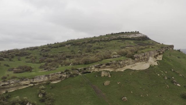 Cave city Bakla, near the city of Bakhchisaray, Crimea. Aerial footage 4k