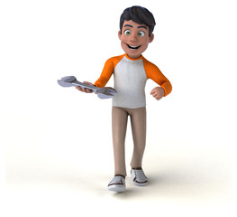 Fun 3D cartoon Asian teenager .