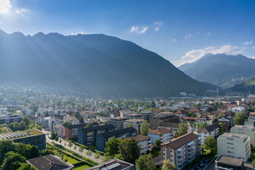 Fototapeta na wymiar aerial view of the city of Chur in the Swiss Alps on a beautiful spring day