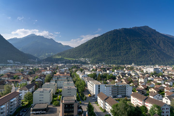 Obraz premium aerial view of the city of Chur in the Swiss Alps on a beautiful spring day