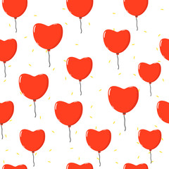 Fototapeta na wymiar Colourful pattern with balloons. Flying Hearts and confetti .