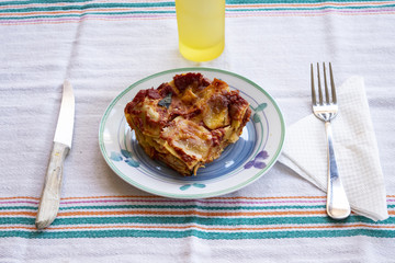 portion of bolognese lasagne