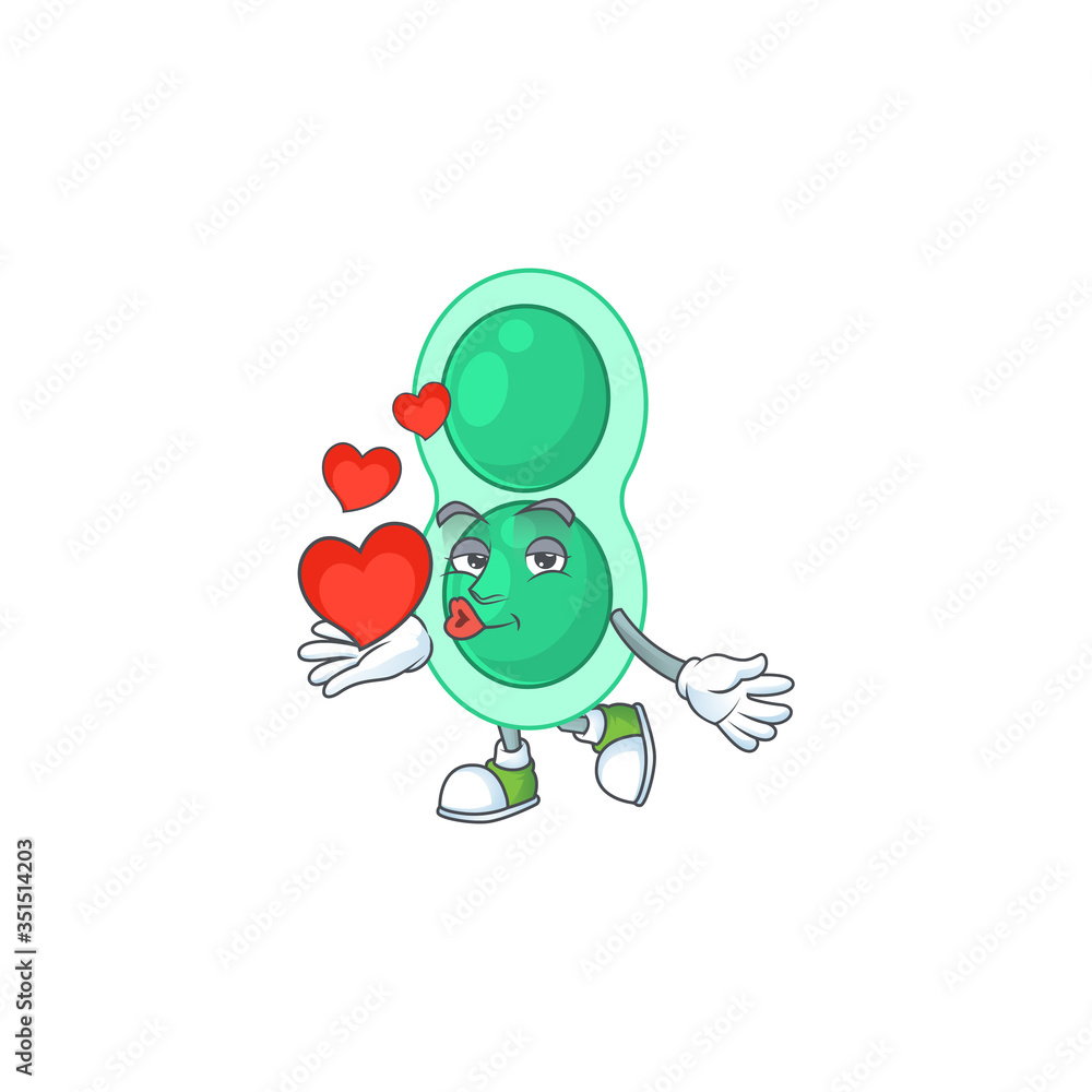 Poster A gorgeous caricature design of green streptococcus pneumoniae with red hearts