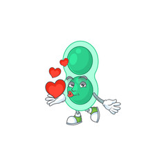 A gorgeous caricature design of green streptococcus pneumoniae with red hearts