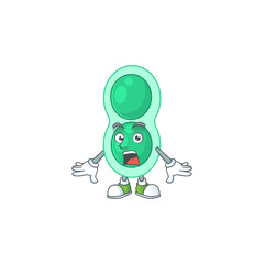 A caricature concept design of green streptococcus pneumoniae with a surprised gesture