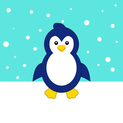 Penguin in the snow. Concept for preschool activity for children, card for kids with place for your text