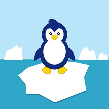 Penguin on the ice. Concept for preschool activity for children, card for kids.