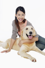 A dog pet with a young woman owner