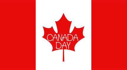 Canada Day. Stylized flag with manual lettering. Holiday isolated vector banner.