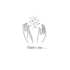 Illustration of hands caught the stars. Doodle style.Vector.