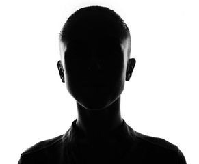 Female person silhouette, back lit over white