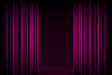 Dark purple curtain of the scene. Dark pleated background