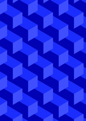 Abstract cube pattern, completely seamless. Blue geometric 3d vector wallpaper, cube pattern background. Optical illusion.