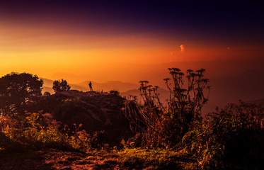 Obraz na płótnie Canvas Sunset at Hatu Peak, near Narkanda, Kinnaur valley, Himachal Pradesh, India