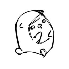 Little hedgehog cub. Black and white vector illustration. Isolated on a white background.